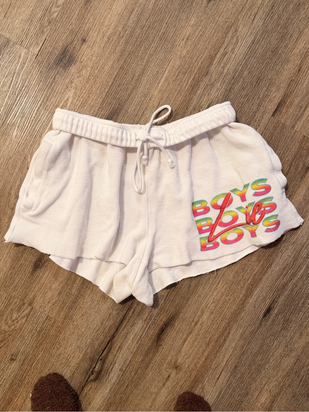 Boys Lie White Women's Shorts with Multicolor 'Boys' Graphic